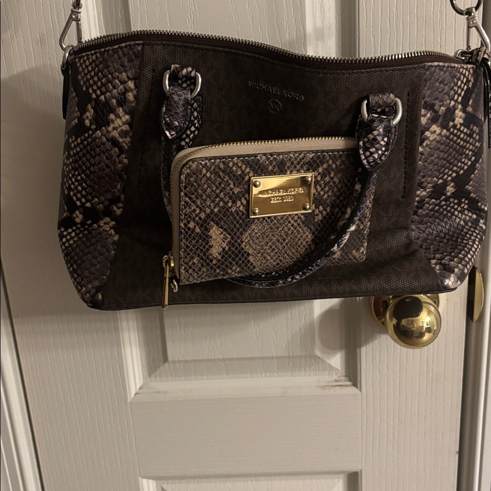 Michael Kors Snake Print Satchel - Black and Gray with wallet